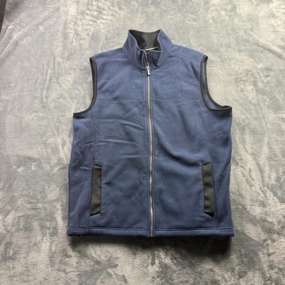 Lands' End Outfitters Men's Large Navy Fleece Vest Full Zip Outdoor Core